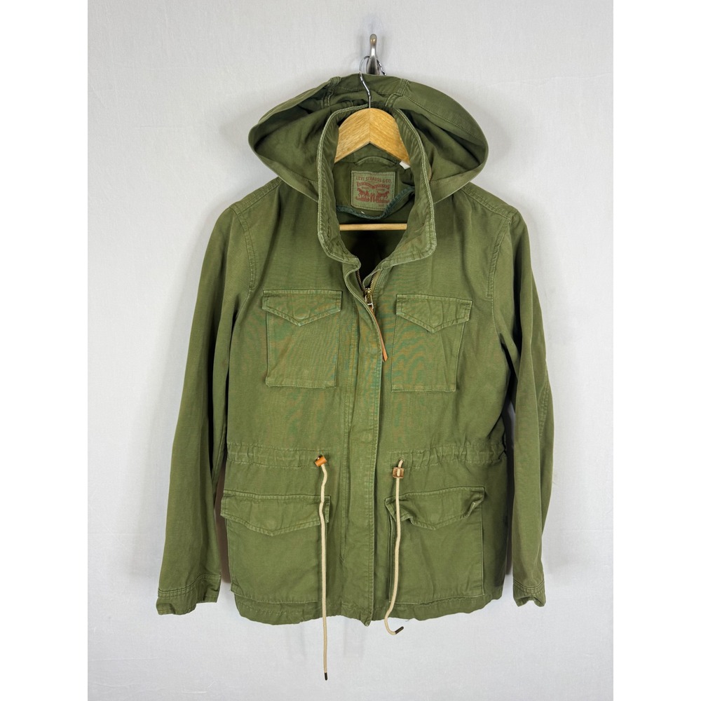 Levis Womens S Olive Green Cotton Utility‎ Field Jacket Stowaway Hood